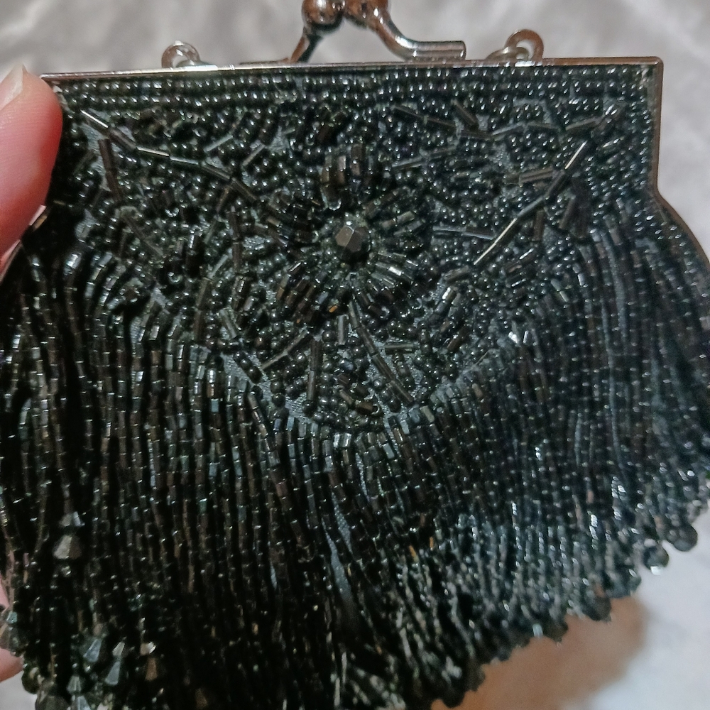 Elegant Black Beaded Clutch